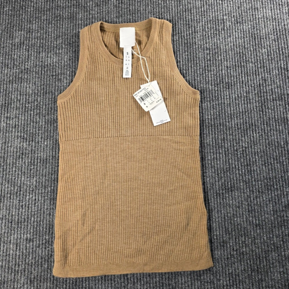 Reebok Victoria Beckham Knitted Tank Top Tan Camel Ribbed Racerback GE5588 Small